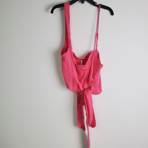 Free People Mila Pink Tie Crop Top Size Small - Picture 2 of 9